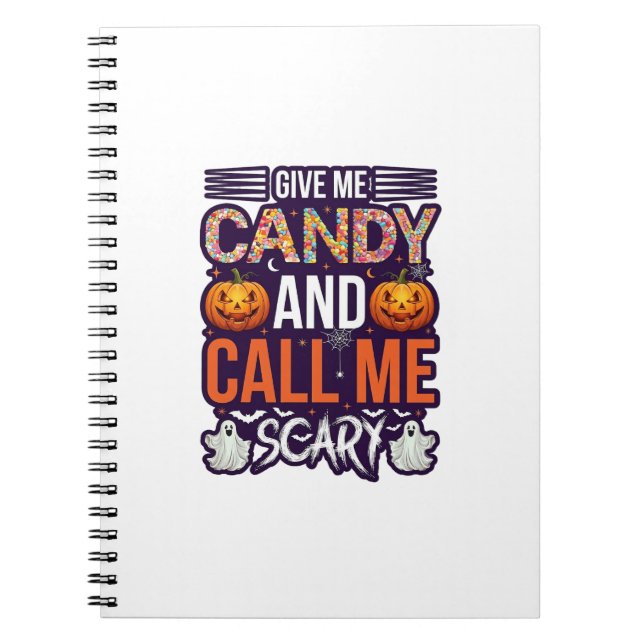 Caderno Espiral Me Dê Doces Chamada Assustadora Abóbora de Hallowe (Frente)