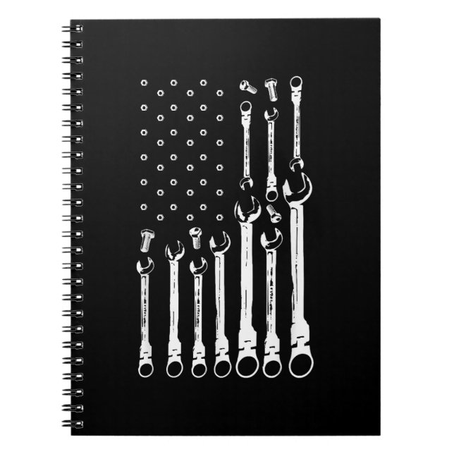 Caderno Espiral Mecânico do carro de bandeira Patriótica Americano (Frente)
