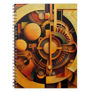 Caderno Espiral Mecanismo Dourado Abstrato Steampunk