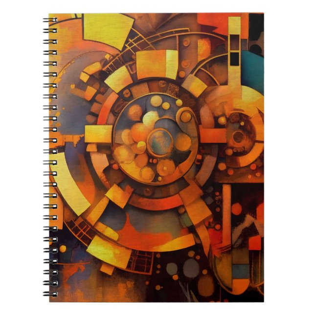 Caderno Espiral Mecanismo Solar Steampunk Abstrato (Frente)