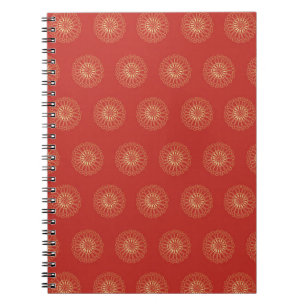 Caderno Espiral Medaillons de Flor de Zinnia Dourada Vermelha