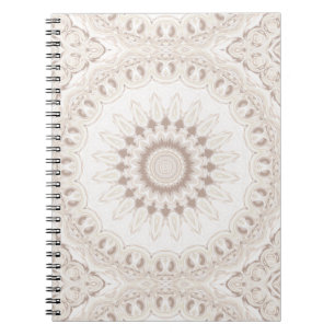 Caderno Espiral Medalhão de Mandala Branca e Beige