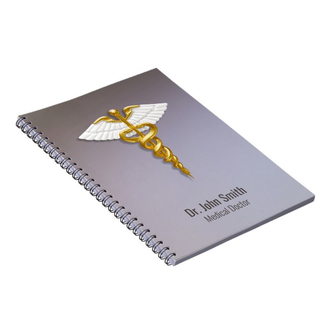 Caderno Espiral Medical Elegant Gold Caduceus White Wings (Lado Direito)
