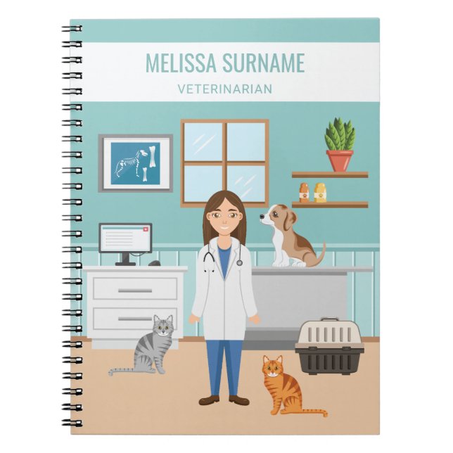 Caderno Espiral Medicina Veterinária Vet Mulher Médica Pet (Frente)