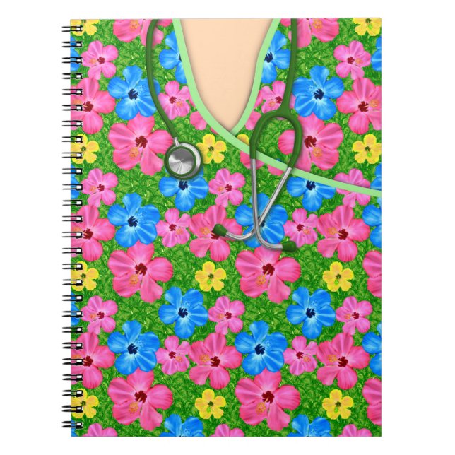 Caderno Espiral Médico floral tropical esfrega (Frente)