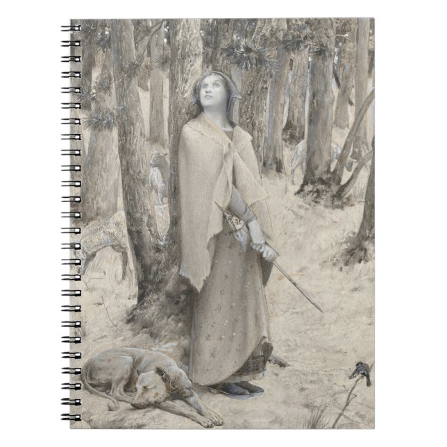 Caderno Espiral Medieval Lady Warrior Forest Monocromo Art (Frente)