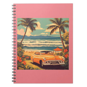 Caderno Espiral Médio carro vintage Honolulu do Havaí-Viagem-Pacíf
