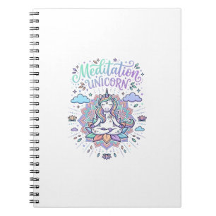 Caderno Espiral Meditação de Unicórnio Unicórnio Fundo Branco Veto