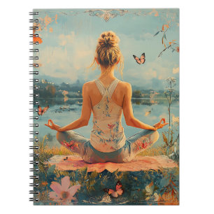 Caderno Espiral Meditação no Prado do Pôr do Sol com Borboletas (2