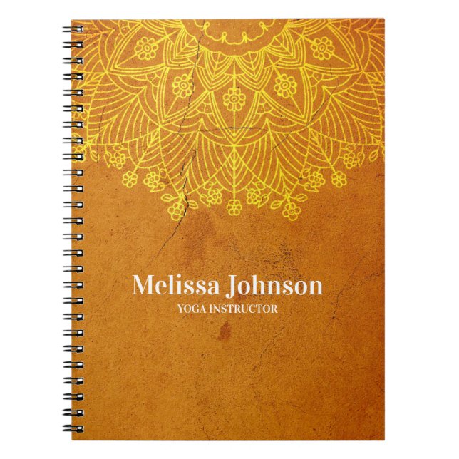 Caderno Espiral Meditação Orange Mandala Yoga Personalizada (Frente)