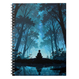Caderno Espiral Meditation in the forest at night