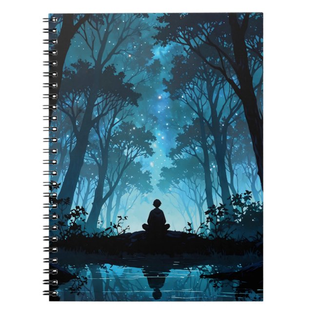 Caderno Espiral Meditation in the forest at night (Frente)