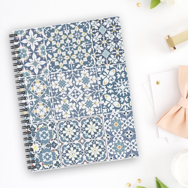 Caderno Espiral Mediterranean Tiles, Moroccan, Majolica, Azulejo (Criador carregado)
