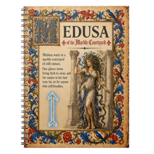 Caderno Espiral Medusa, Arte de Bestiário Medieval