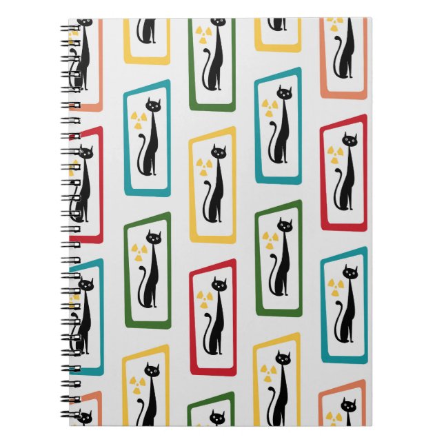 Caderno Espiral Meio século de Gato Moderno de Schrödinger multico (Frente)