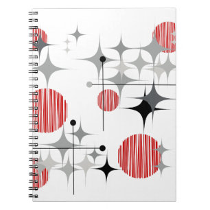 Caderno Espiral Meio século Starbursts moderno e globos