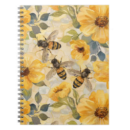 Caderno Espiral Mel Bee Honeycomb Flor Padrão