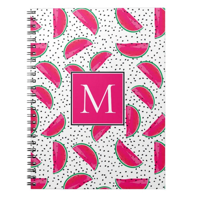 Caderno Espiral Melancia de néon no teste padrão das sementes (Frente)