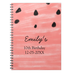 Caderno Espiral Melancia preta vermelha aniversário adicionar nome