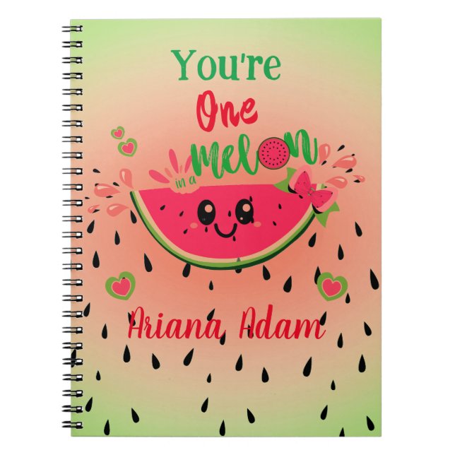 Caderno Espiral Melancia Um Em Um Nome De Aniversário De Menina  (Frente)