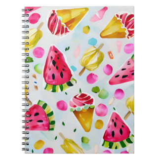 Caderno Espiral Melancias de sorvete de aquarela