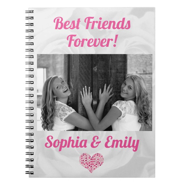 Caderno Espiral Melhor Amigos Besties BFF Adicionar Nomes de Fotog (Frente)