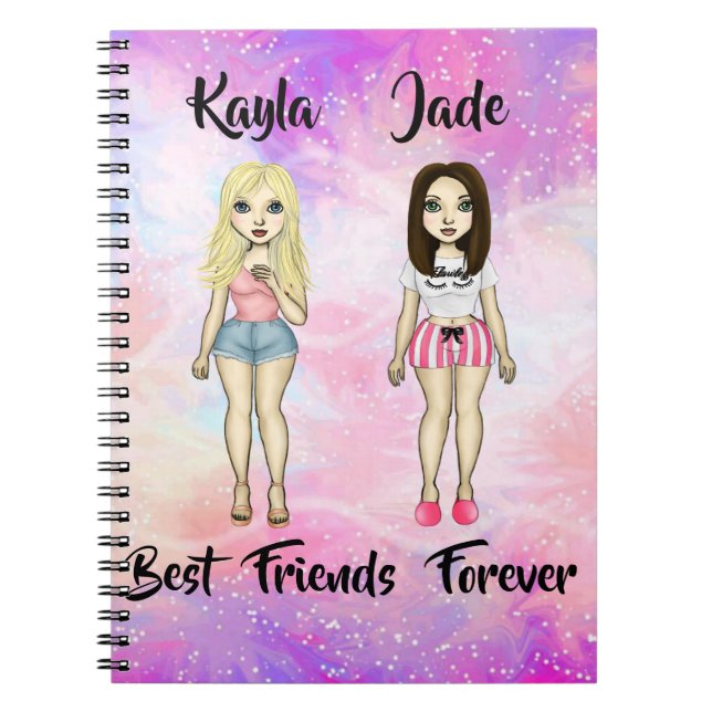Caderno Espiral Melhor Amigos para Loira e Brunette Personalizados (Frente)