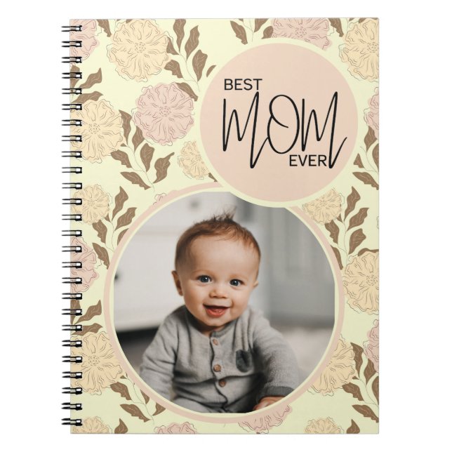 Caderno Espiral Melhor Foto De Padrão Floral Da Mãe (Frente)