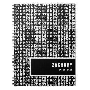 Caderno Espiral Melhor vida de preto com texto branco personalizad