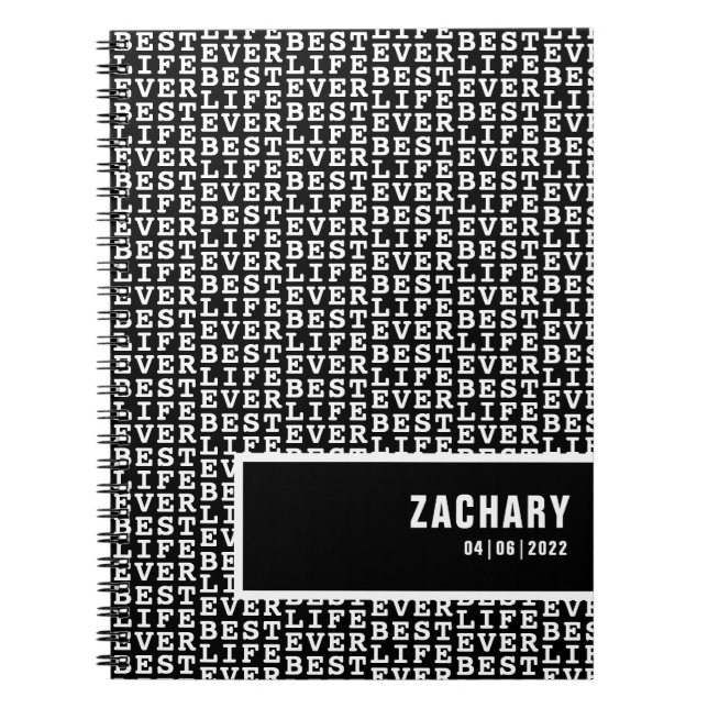 Caderno Espiral Melhor vida de preto com texto branco personalizad (Frente)