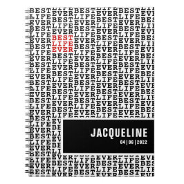 Caderno Espiral Melhor vida personalizada do vermelho branco preto