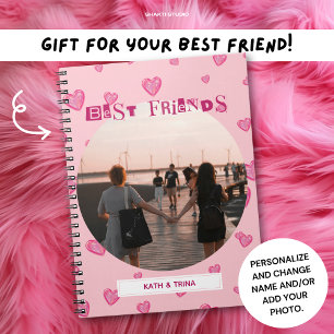 Caderno Espiral Melhores Amigas Presente BFF Adoráveis Corações Ro