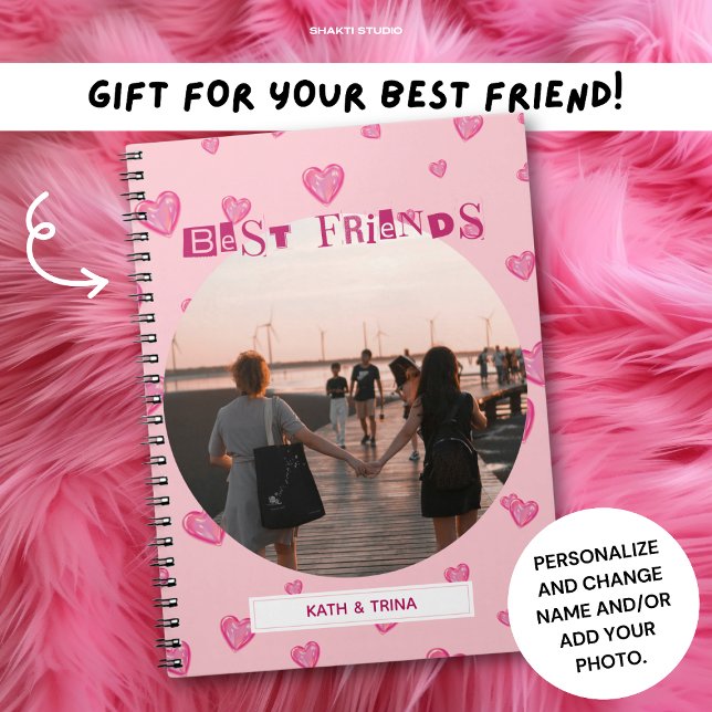 Caderno Espiral Melhores Amigas Presente BFF Lindos Corações Rosa  (Criador carregado)