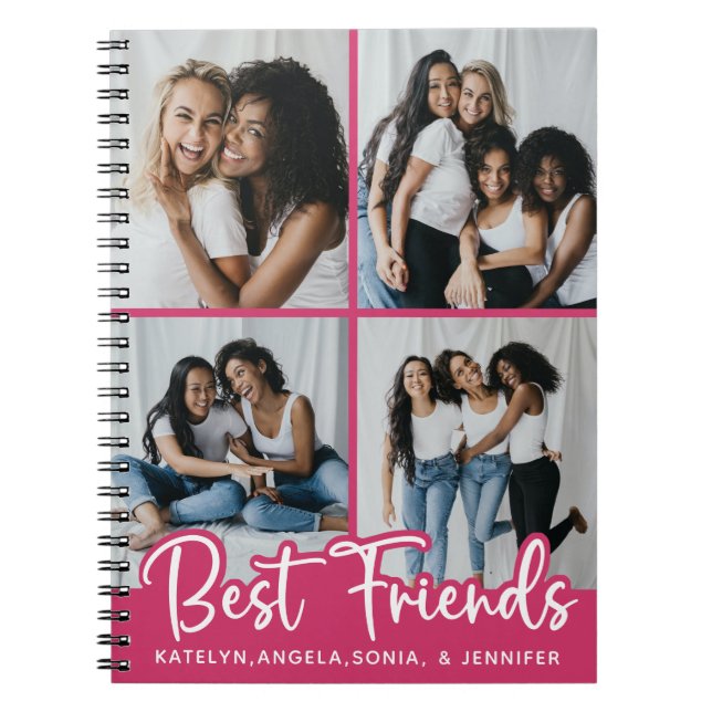 Caderno Espiral Melhores Amigos Personalizados 4 Colagem de Fotos  (Frente)