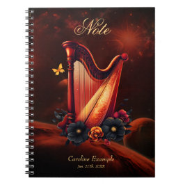 Caderno Espiral Melodia cósmica, a magia da harpa.