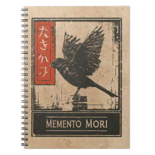 Caderno Espiral Memento Mori Crow Art Wabi Sabi Stoic Design