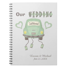 Caderno Espiral Memória De Casamento Do Carro Mint Green Honeymoon