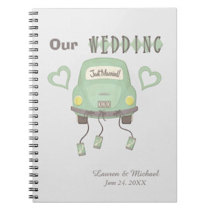Caderno Espiral Memória De Casamento Do Carro Mint Green Honeymoon