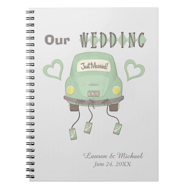 Caderno Espiral Memória De Casamento Do Carro Mint Green Honeymoon (Frente)