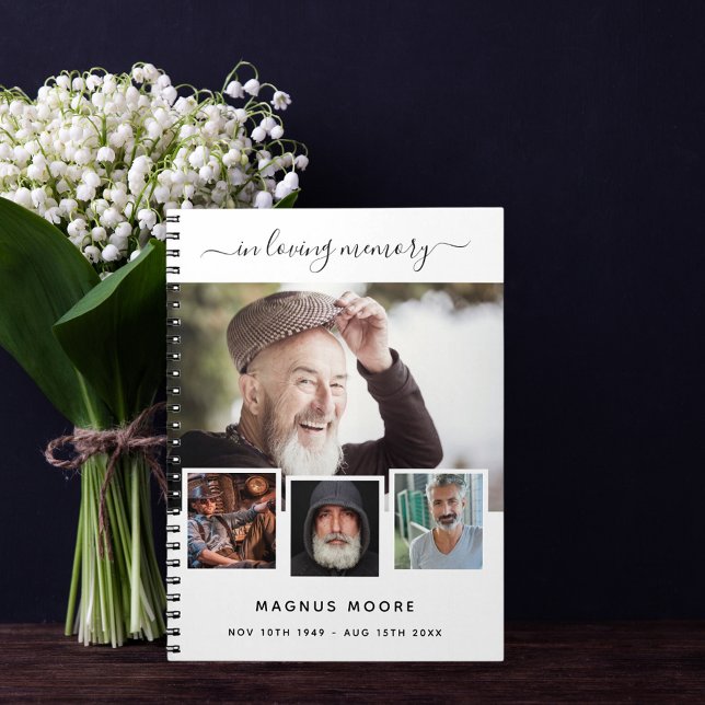 Caderno Espiral Memorial branco da colagem de fotos do funeral do  (Criador carregado)