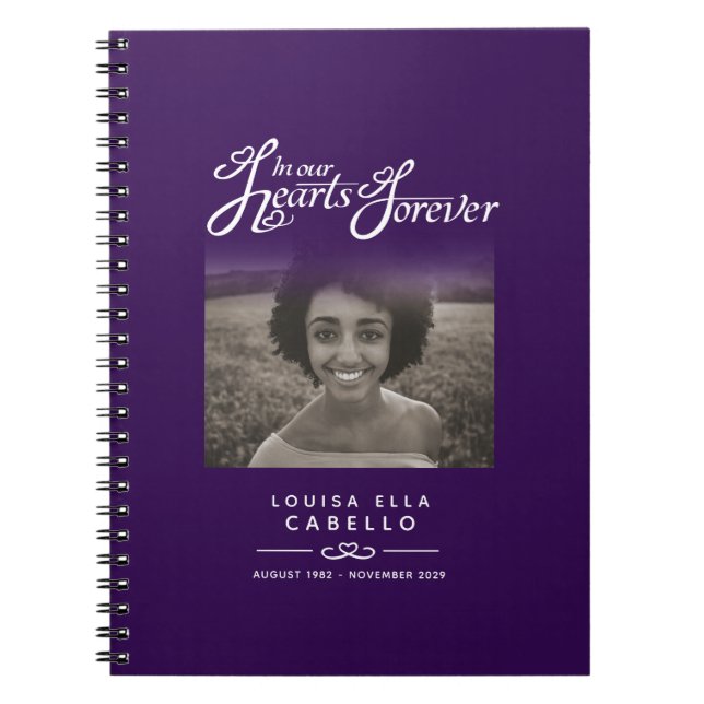 Caderno Espiral Memorial corações escuros de roxo (Frente)