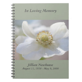 Caderno Espiral Memorial de close-up de anemone branco
