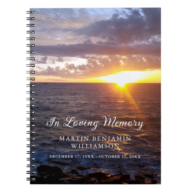 Caderno Espiral Memorial Funeral Sunset Ocean Beach Guest Book (Frente)