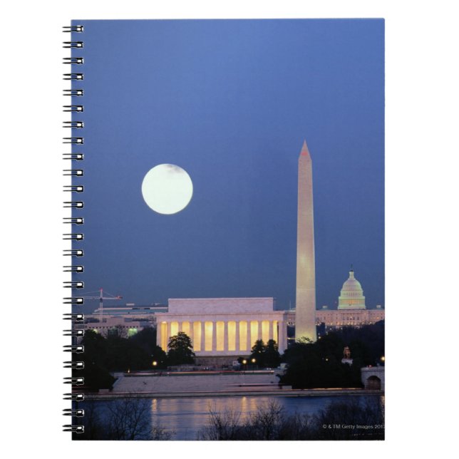Caderno Espiral Memorial Lincoln, Monumento a Washington, EUA (Frente)