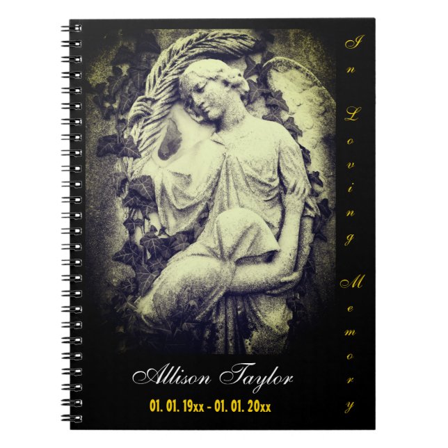 Caderno Espiral Memorial ou Funeral Guest Book - com Angel (Frente)