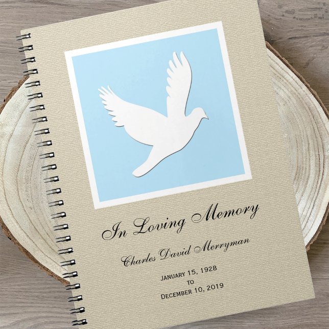 Caderno Espiral Memorial ou Funeral Guest Book Notebook - Dove (Criador carregado)