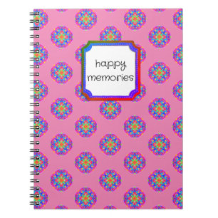 Caderno Espiral Memórias felizes - Estrela Rosa Mandala Boho Noteb