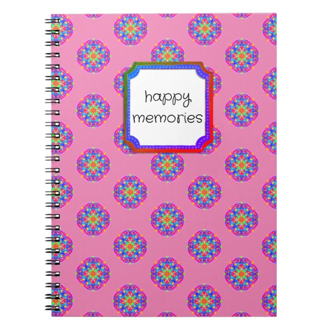Caderno Espiral Memórias felizes - Estrela Rosa Mandala Boho Noteb (Frente)