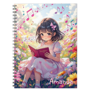 Caderno Espiral Menina Anime Fofa Lendo um Livro Personalizado