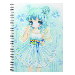 Caderno Espiral Menina azul bonito da fada do anime
